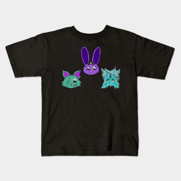 KreepyQute Cuties- 3 Spooky Animals Kids T-Shirt by RSewell